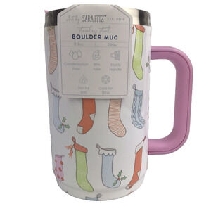 Sara Fitz Christmas Stockings Boulder Mug 20oz. Insulated Cup Stainless Steel 6”